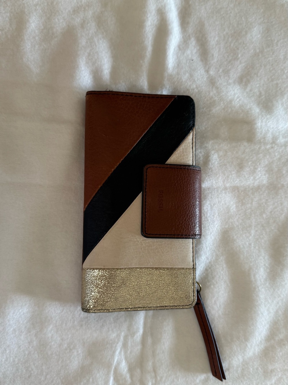 Fossil Wallet in Brown, Black & Gold Tri-Color